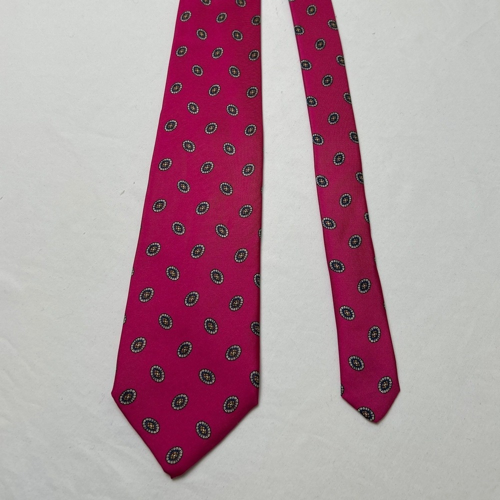 Jos A Bank Vintage Mens Medallion Silk Geometric Classic Necktie Pink Preppy